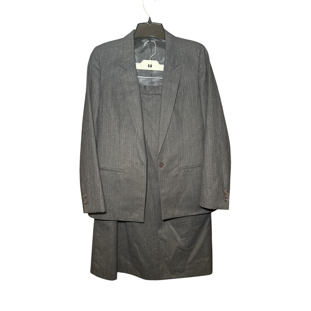 Vintage Mr Chips Charcoal Gray Pinstripe Skirt Suit Made in USA Dark Academia